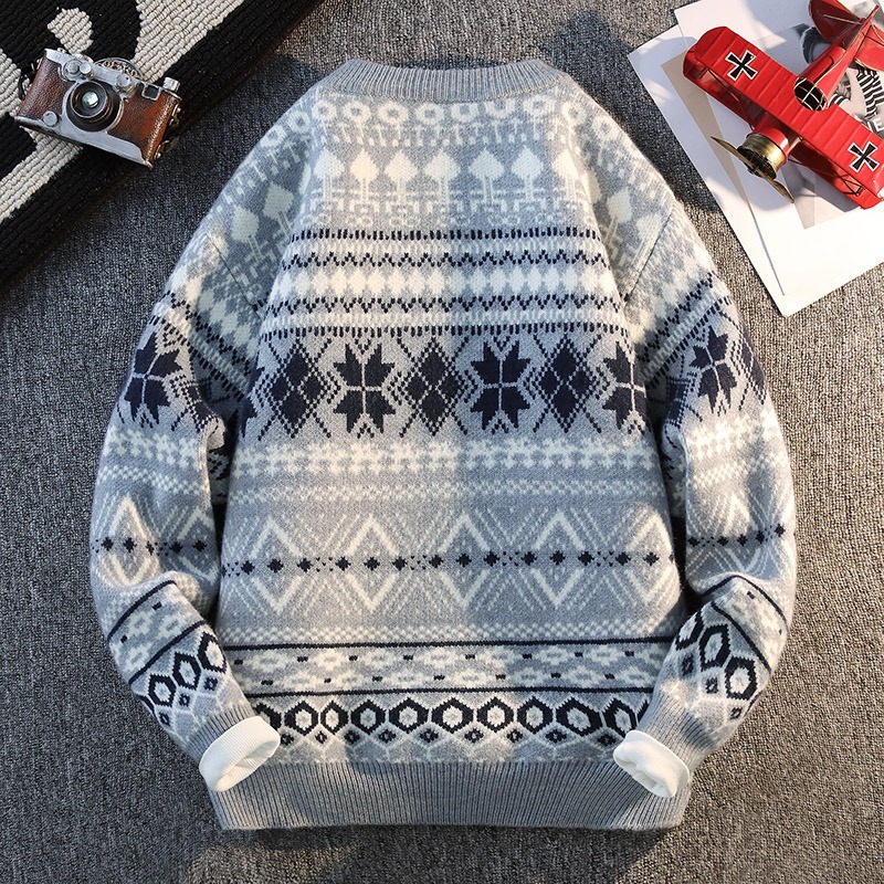 Ethnic Fashion For Men - メンズ秋冬プルオーバーラウンドネック長袖カジュアルエスニックスタイルセーターニットウェアファッショントップス