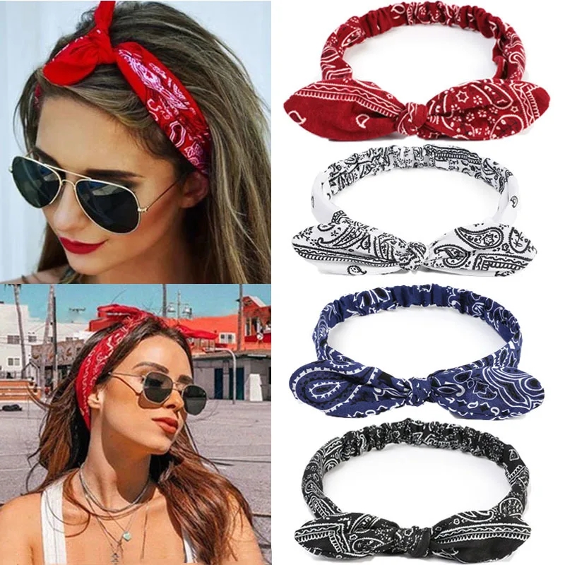 Ethnic Fashion Accessories - ヴィンテージクロスノット弾性ヘアバンドターバンバンダナ女の子の髪の手ヘアアクセサリー自由奔放に生きる女性ソフトペイズリープリントヘッドバンド