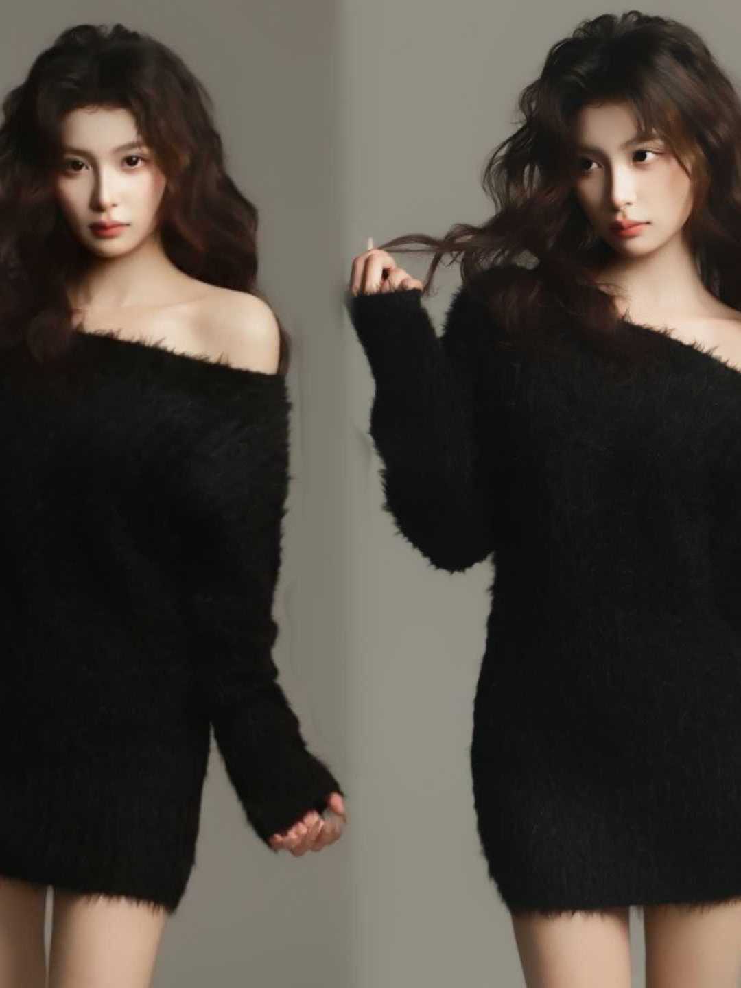 Ethnic Fashion Clothing - 黒のポートレート写真用衣装 ワンショルダー 韓国風 スタジオ新作 レディースファッション エスニック