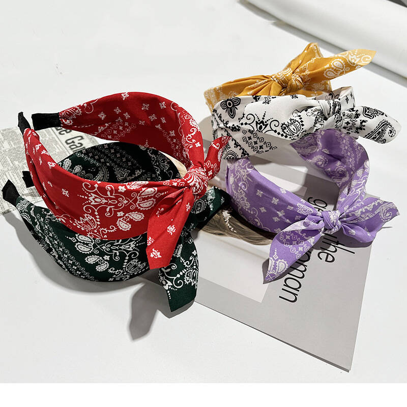 Ethnic Fashion Accessories - 自由奔放に生きる弓プリントヘッドバンド女性のためのつば広ヘアバンドヴィンテージエレガントなヘアフープクロスノット帽子女の子ヘアアクセサリー