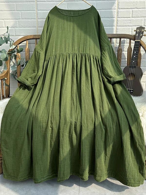 Ethnic Style Dresses - 鮮やかなレトロロングドレス レディース プラスサイズ ハイウエスト ルーズ Aライン