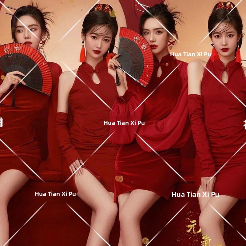 Ethnic Fashion Clothing - 新年ヴィンテージ写真スタジオファッショナブルな親友ポートレート服エスニックトレンド個性的な若い女の子アール...