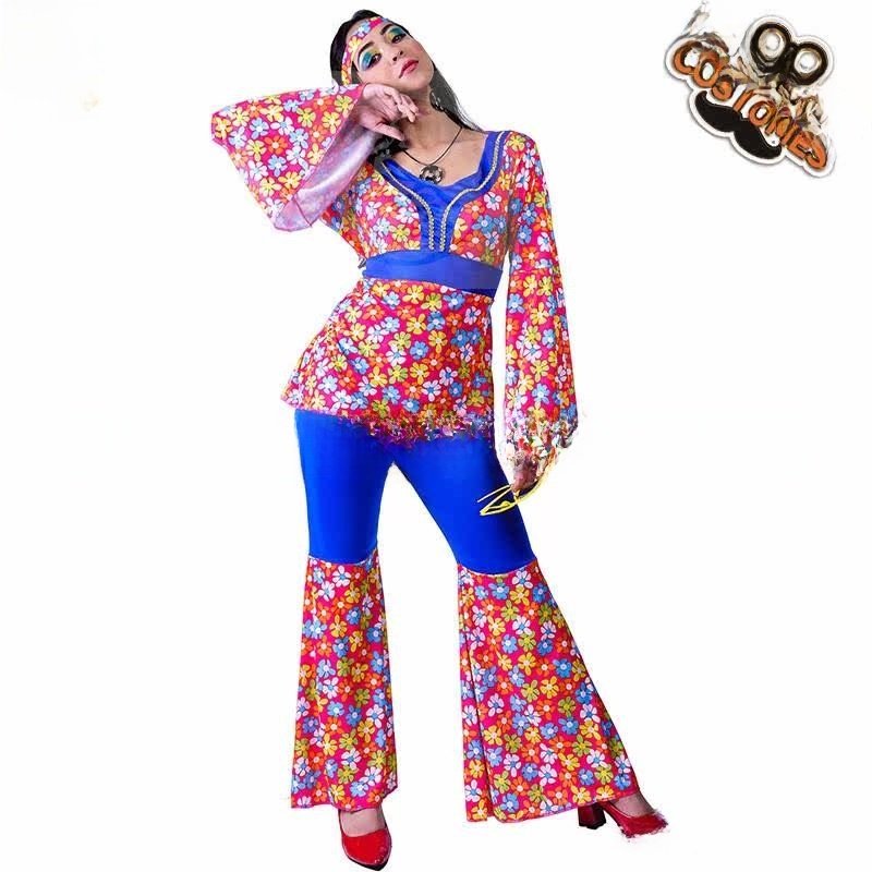 Ethnic Fashion Clothing - 女性のビッグフラワーヒッピースーツディスココスチュームハロウィンカーニバルエスニックステージパフォーマンス服年春ファッショントレンド