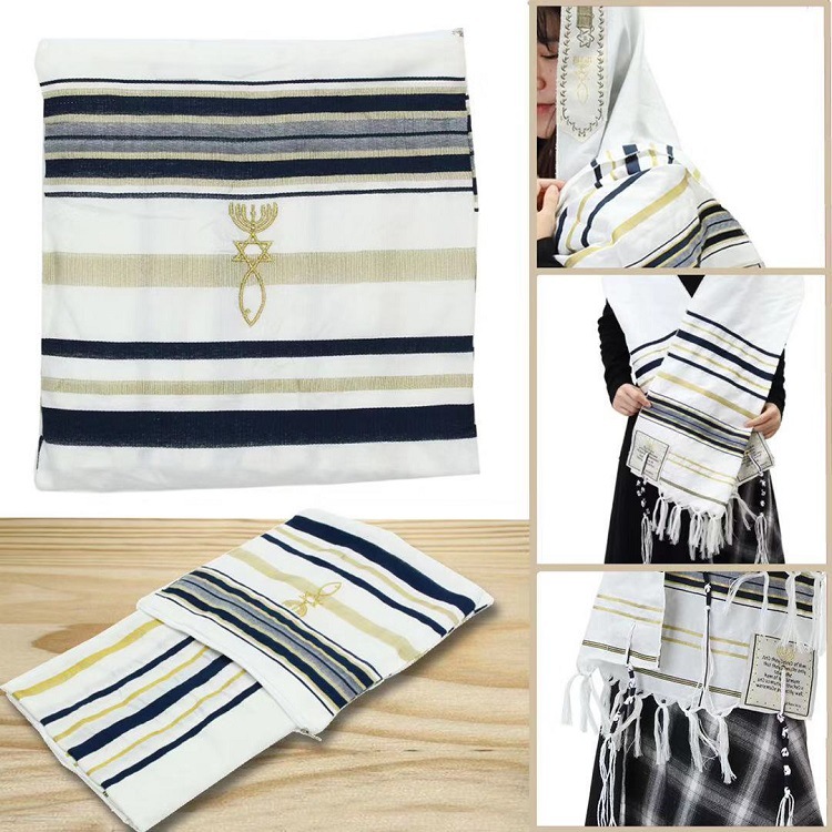 ユダヤ教のタリット イスラエル製祈祷ショール ブルーシルバー - Ethnic Fashion For Men のレビューと価格