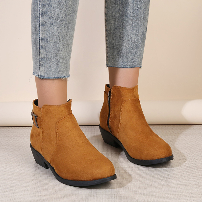 秋/冬の女性スクエアヒール尖った先端スエードサイドジッパーバ - Ethnic Styling Tips のレビューと価格