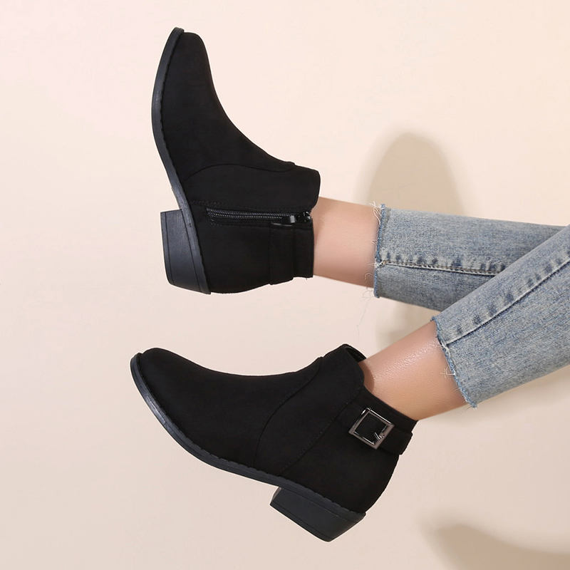 秋/冬の女性スクエアヒール尖った先端スエードサイドジッパーバ - Ethnic Styling Tips のレビューと価格