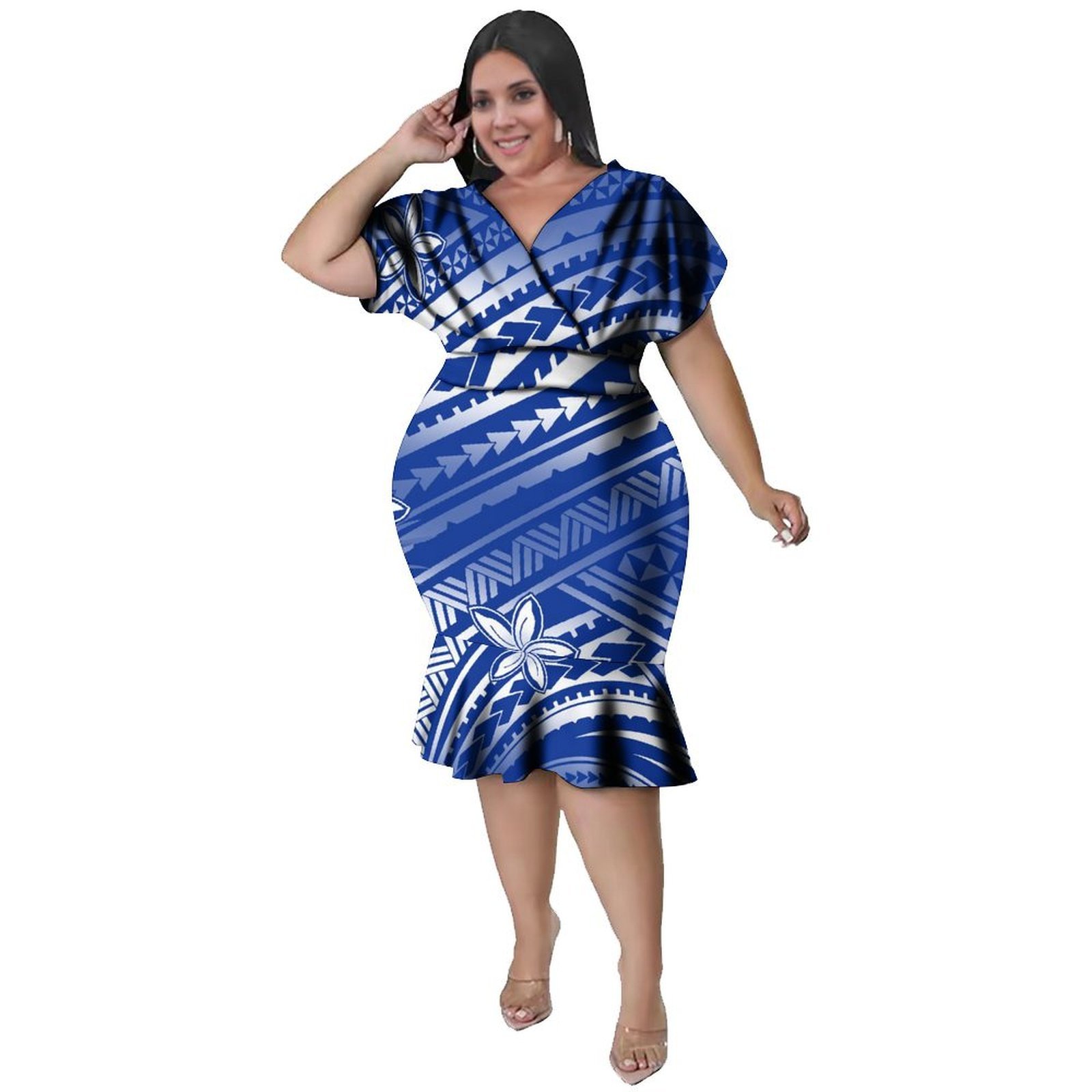 Vネックライン レディース ポリネシアンスタイル 膝丈 フル - Ethnic Style Dresses のレビューと価格