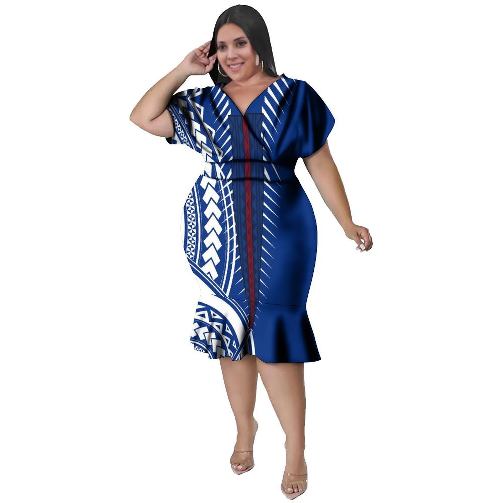 Vネックライン レディース ポリネシアンスタイル 膝丈 フル - Ethnic Style Dresses のレビューと価格