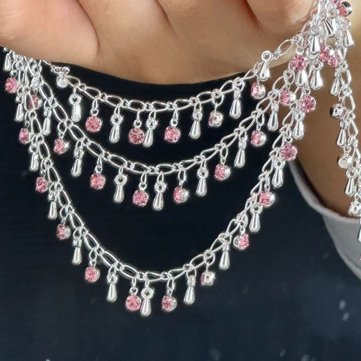 絶妙なラインストーンのティアドロップチェーン、高温色落ちしな - Ethnic Fashion Accessories のレビューと価格