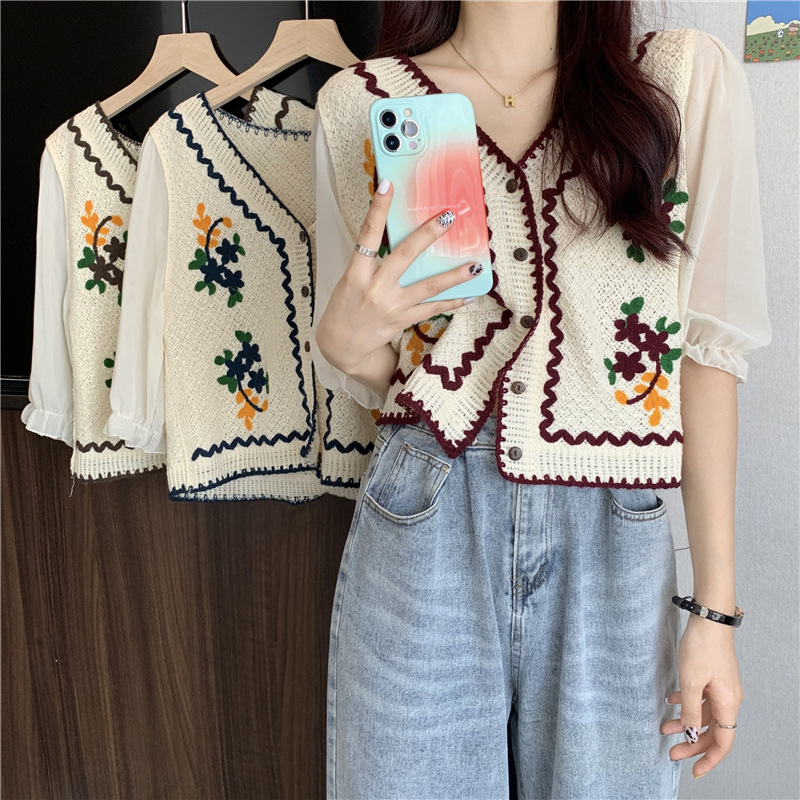 韓国風刺繍デザインオープンカーディガントップ女性のファッショ - Ethnic Fashion Clothing のレビューと価格