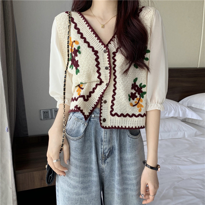 韓国風刺繍デザインオープンカーディガントップ女性のファッショ - Ethnic Fashion Clothing のレビューと価格