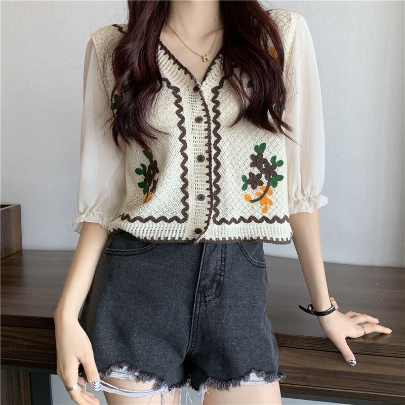 韓国風刺繍デザインオープンカーディガントップ女性のファッショ - Ethnic Fashion Clothing のレビューと価格