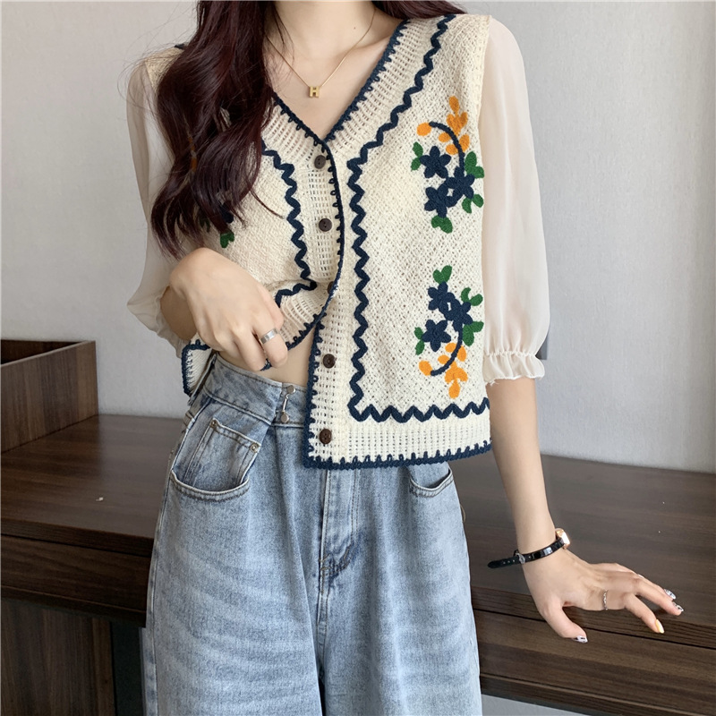 韓国風刺繍デザインオープンカーディガントップ女性のファッショ - Ethnic Fashion Clothing のレビューと価格