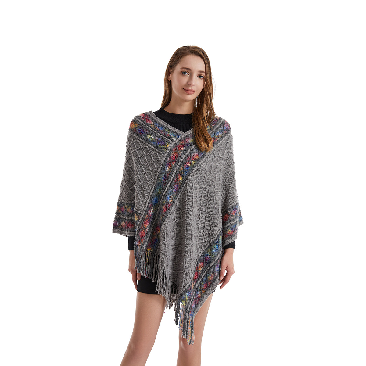 タッセル付きの女性用双方向ニットポンチョ、ユニークなヴィンテ - Ethnic Fashion For Ladies のレビューと価格