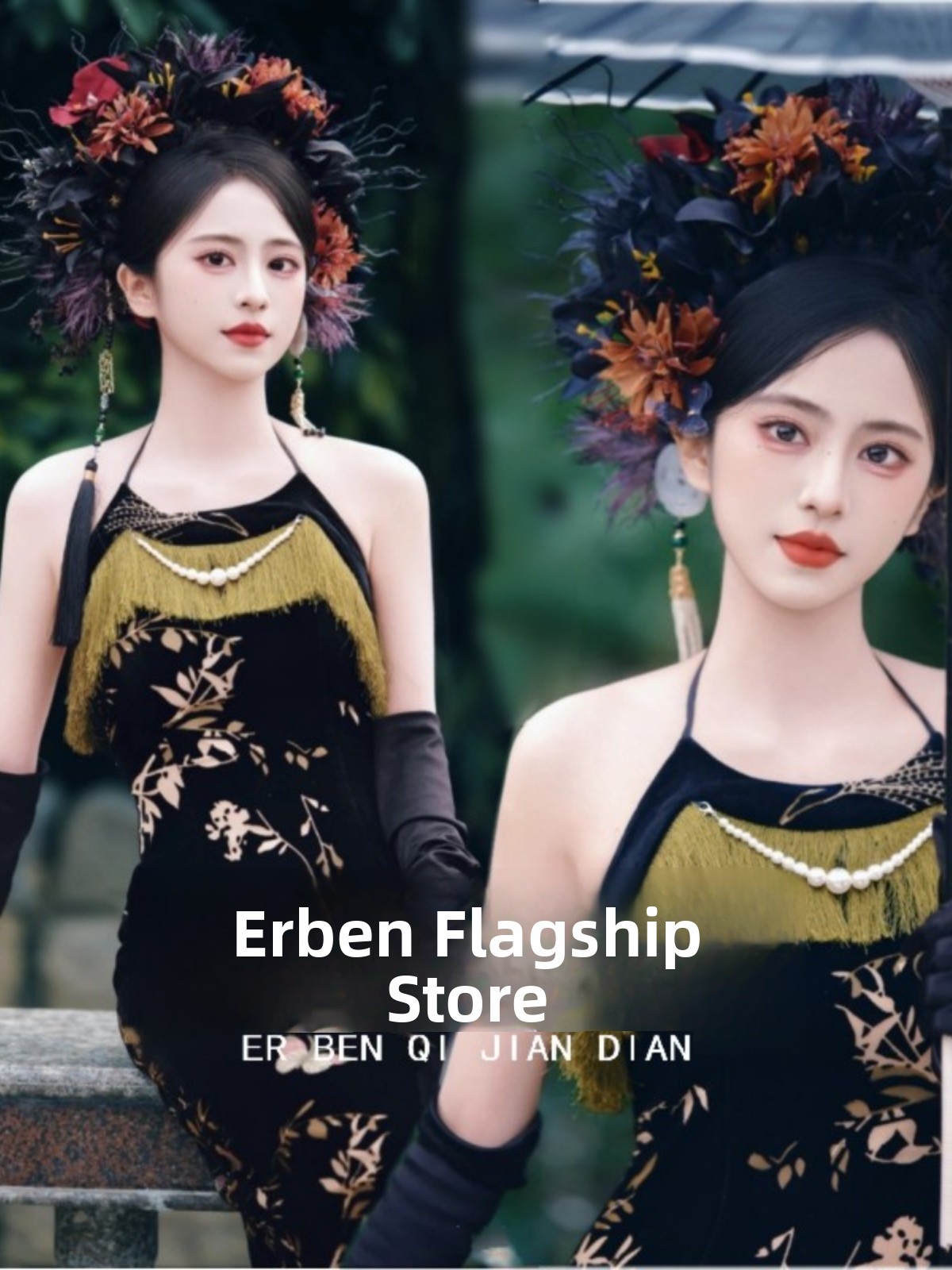 ダークスタイル 泉州雲埔 中国風ドレス 花柄ヘアピン 写真撮 - Ethnic Style Dresses のレビューと価格