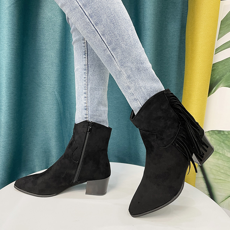 秋/冬の女性スクエアヒール尖った先端スエードサイドジッパータ - Ethnic Styling Tips のレビューと価格