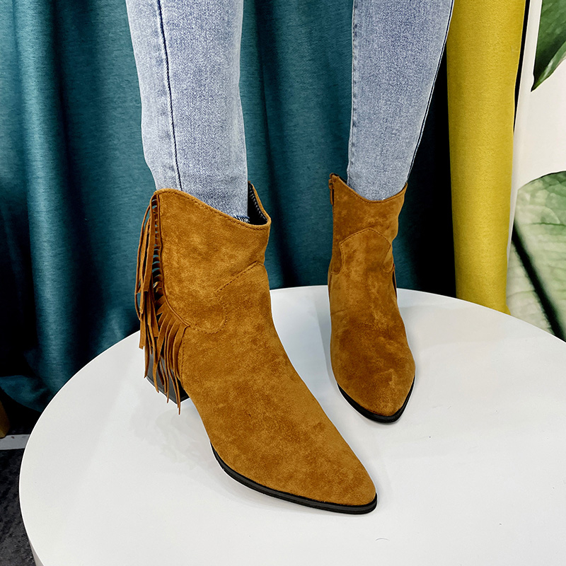 秋/冬の女性スクエアヒール尖った先端スエードサイドジッパータ - Ethnic Styling Tips のレビューと価格