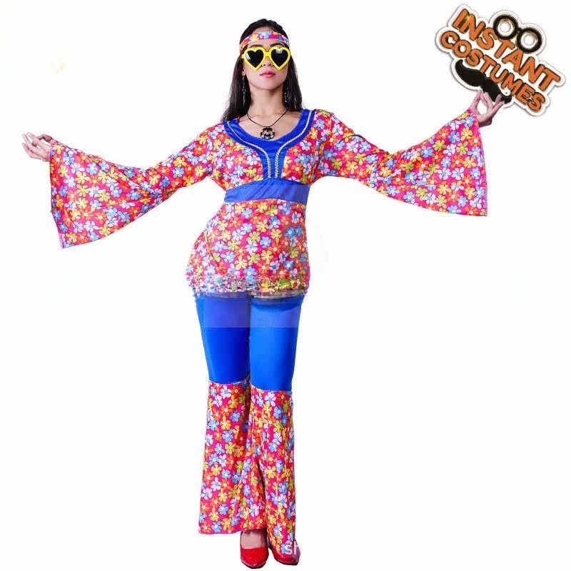 女性のビッグフラワーヒッピースーツディスココスチュームハロウ - Ethnic Fashion Clothing のレビューと価格